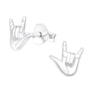 Sterling Silver I Love You ASL Sign Simple Stud Earrings